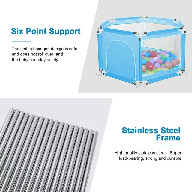 HOCC - Durable Plastic Baby Fence - Blue (2) Dječija igraonica sa lopticama – siguran prostor za igru (130 × 115 × 65 cm) - Image 3