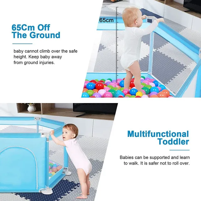 HOCC - Durable Plastic Baby Fence - Blue Dječija igraonica sa lopticama – siguran prostor za igru (130 × 115 × 65 cm) - Image 5